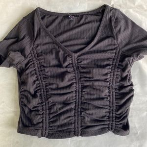 Black scrunch check crop top